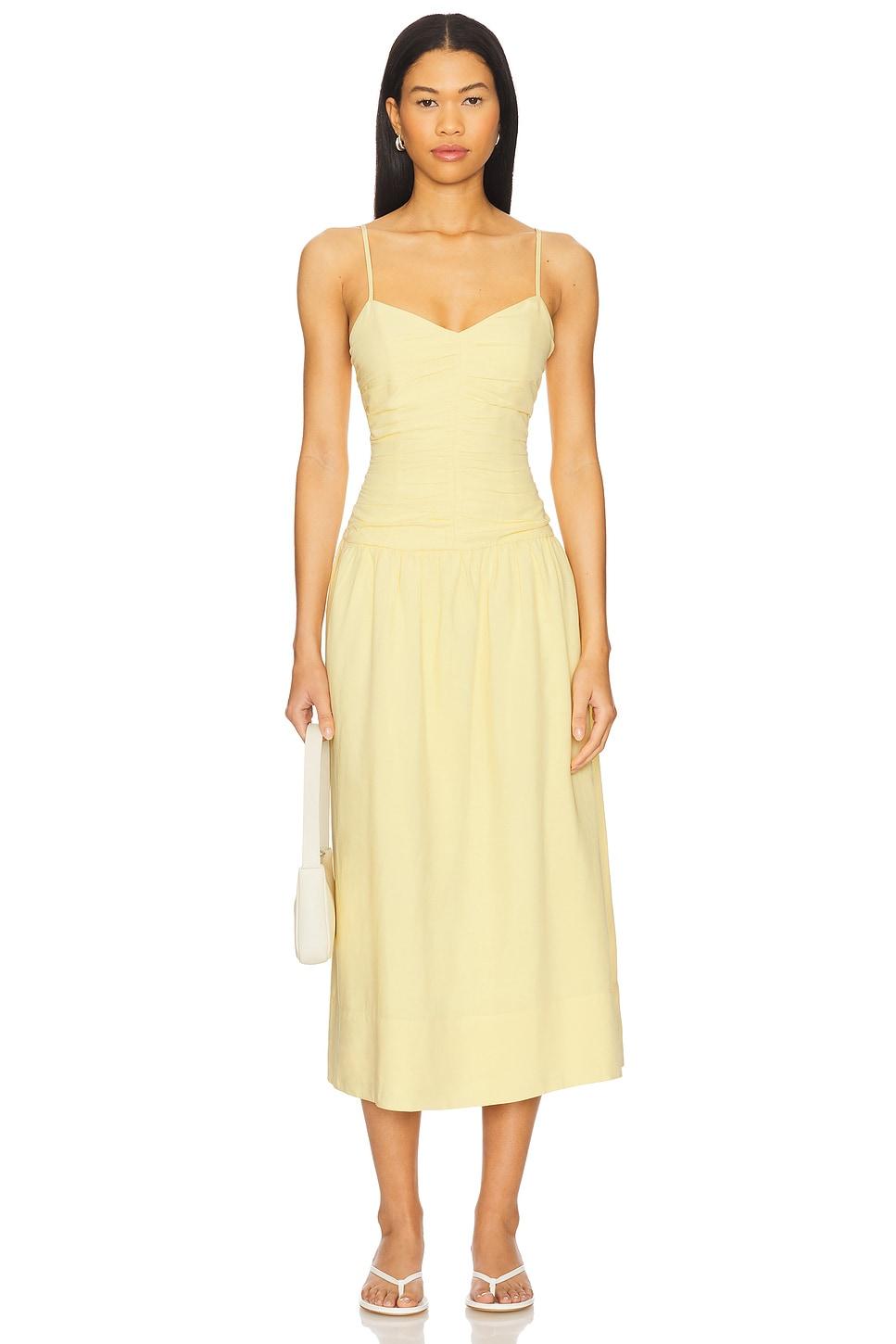 ophelia ruched midi dress
