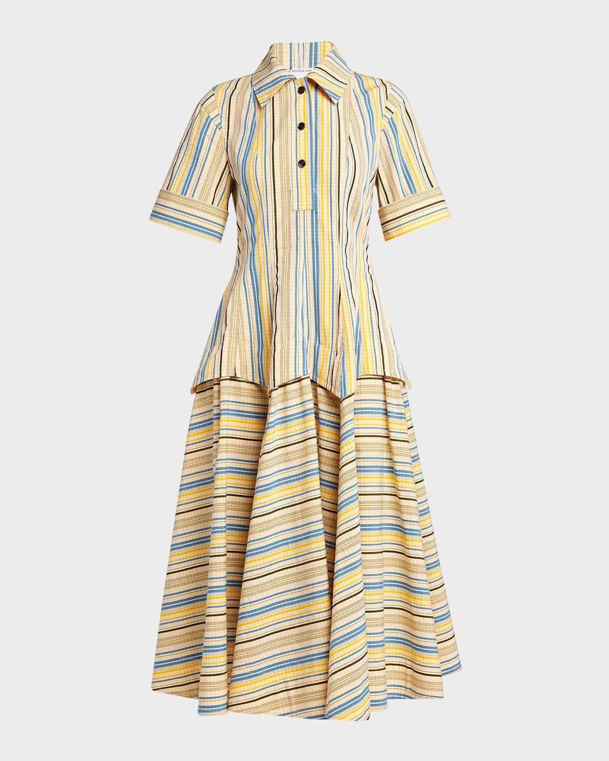 optical crinkle check short-sleeve midi shirtdress
