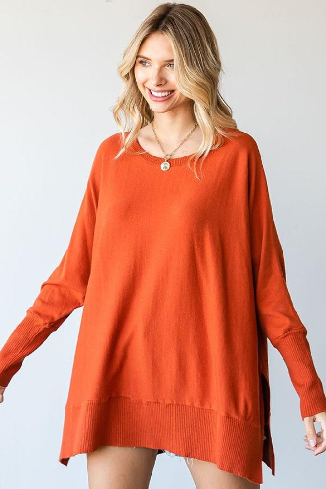 orange dolman sleeve side slit sweater