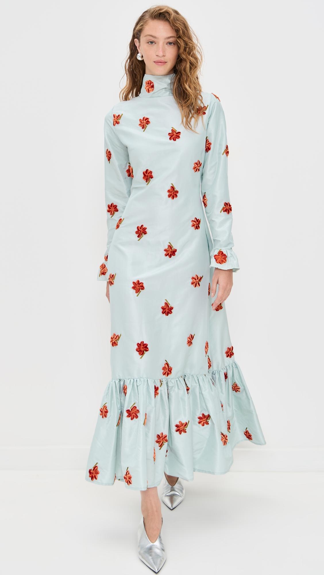 orange flowers silk dress