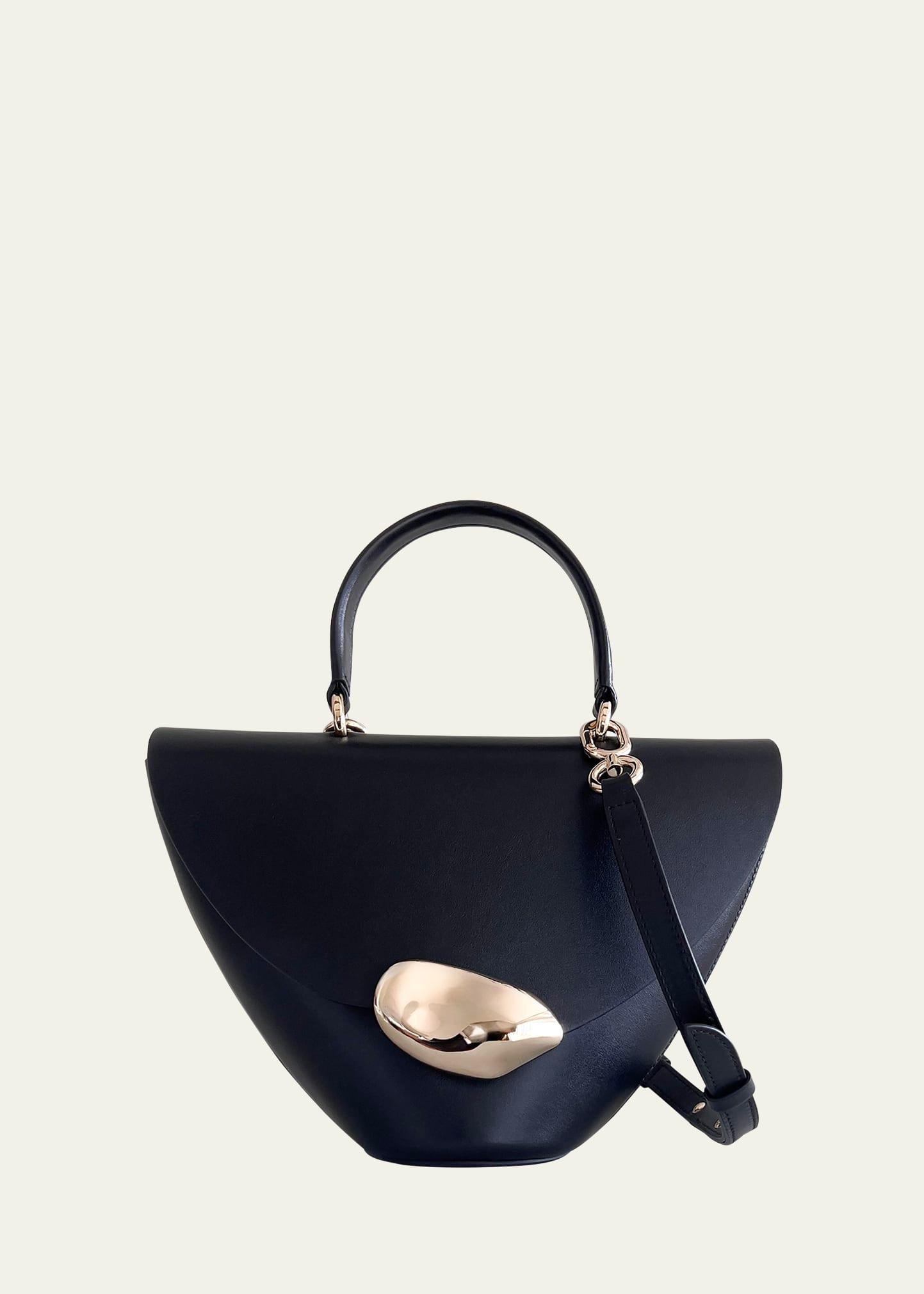 orb flap leather top-handle bag