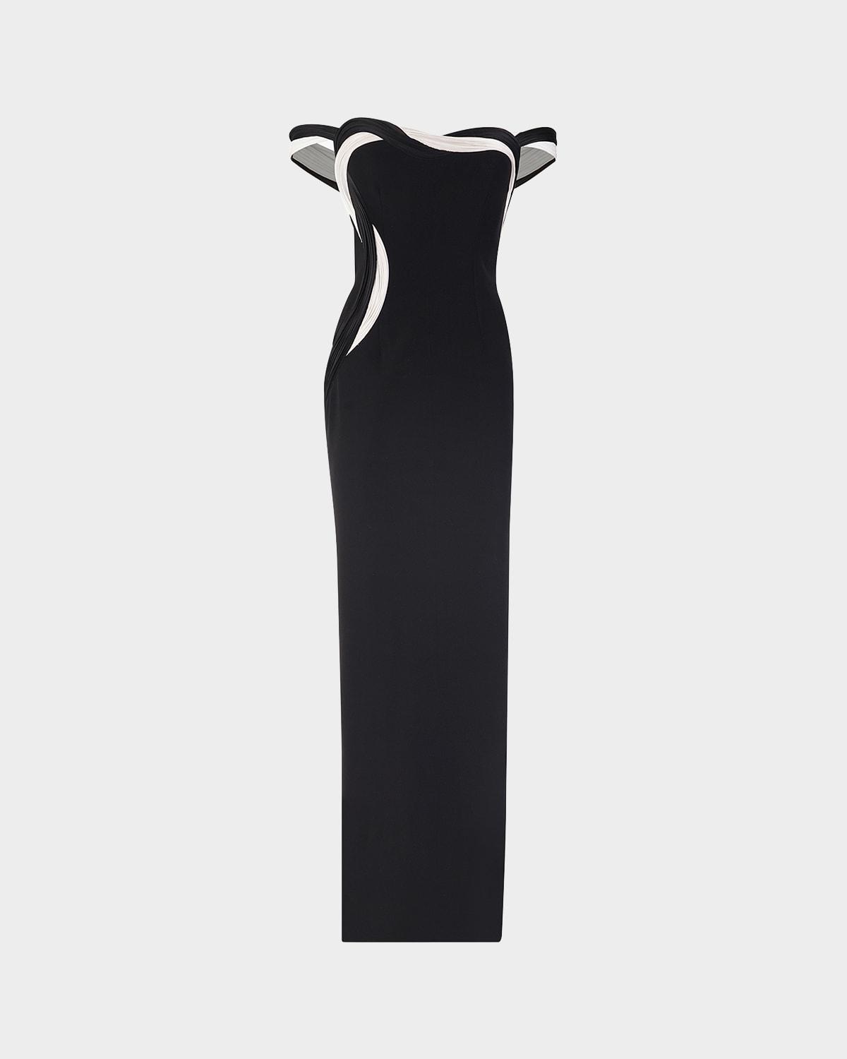orbital interplay off-shoulder column gown