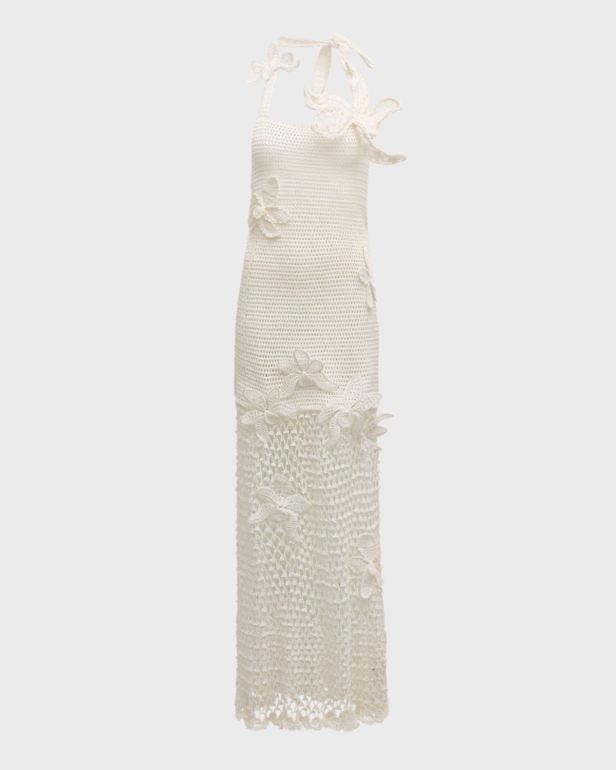 orchid crochet maxi halter dress