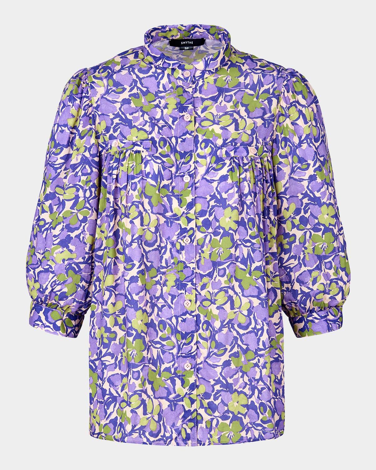 orchid floral shirred pocket blouse