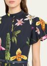 orchid print fit-flare midi poplin dress