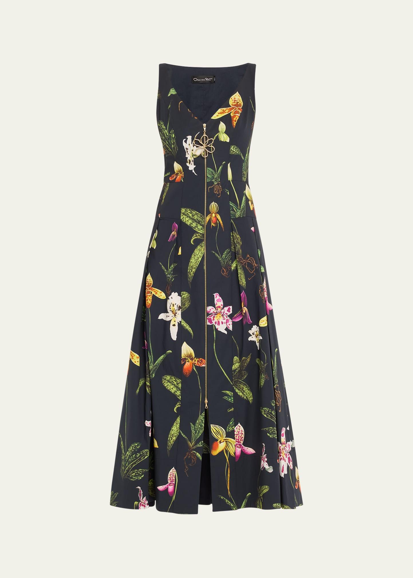 orchids poplin zip front dress