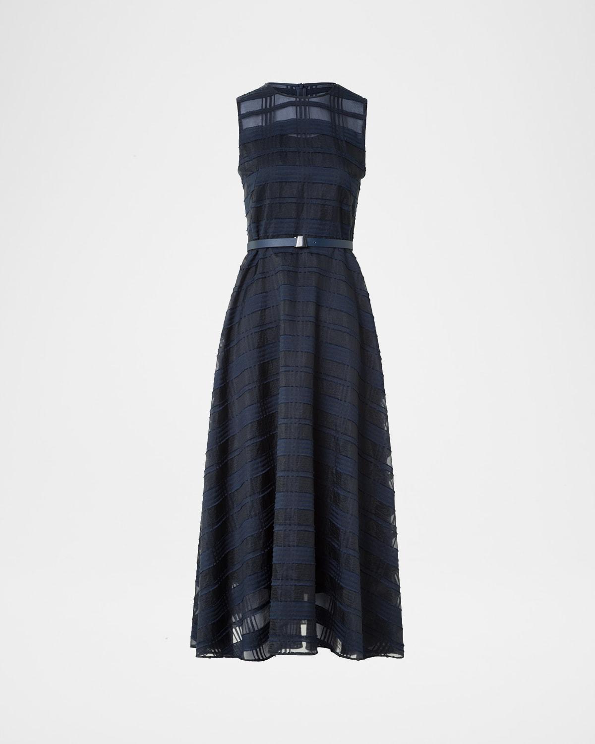 organdy plaid sleeveless a-line midi dress with belt