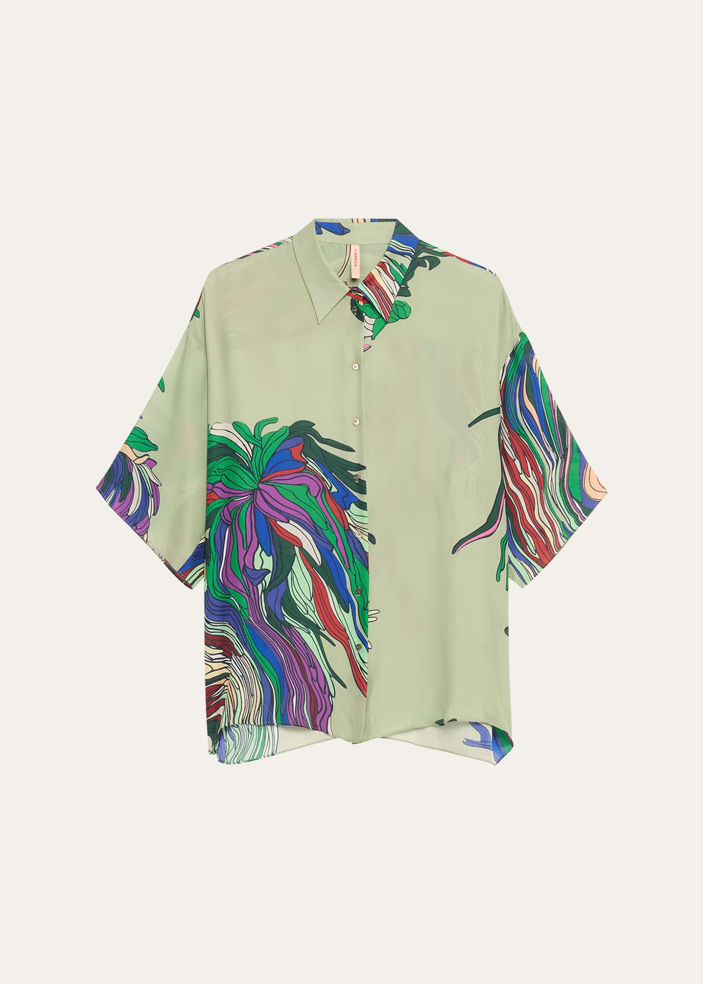 organic abstract button down silk shirt