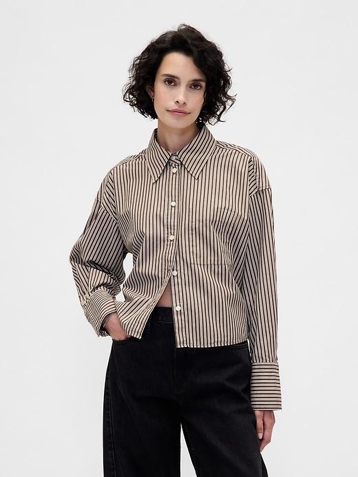 organic cotton embellished straight-hem crop shirt