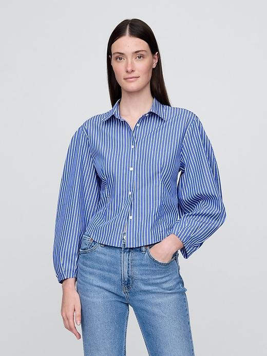 organic cotton poplin balloon-sleeve shirt