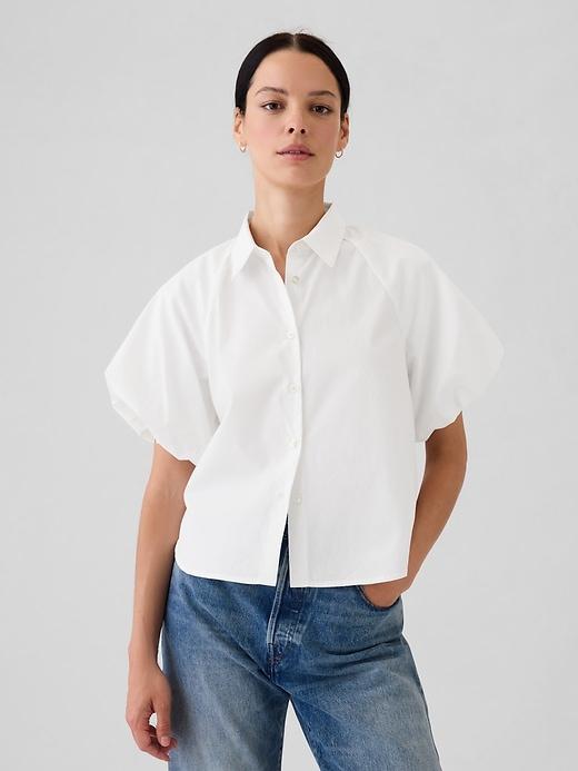 organic cotton poplin bubble-sleeve shirt