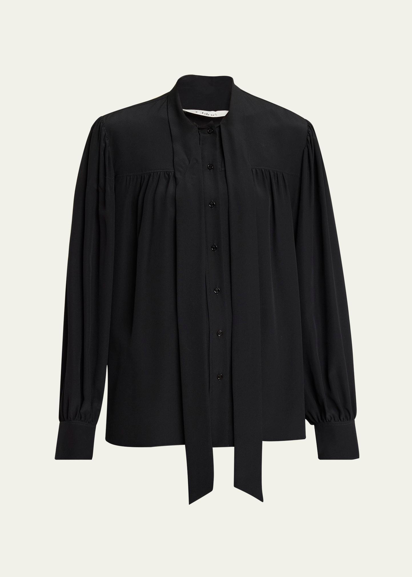 organic silk crepe de chine neck-scarf blouse