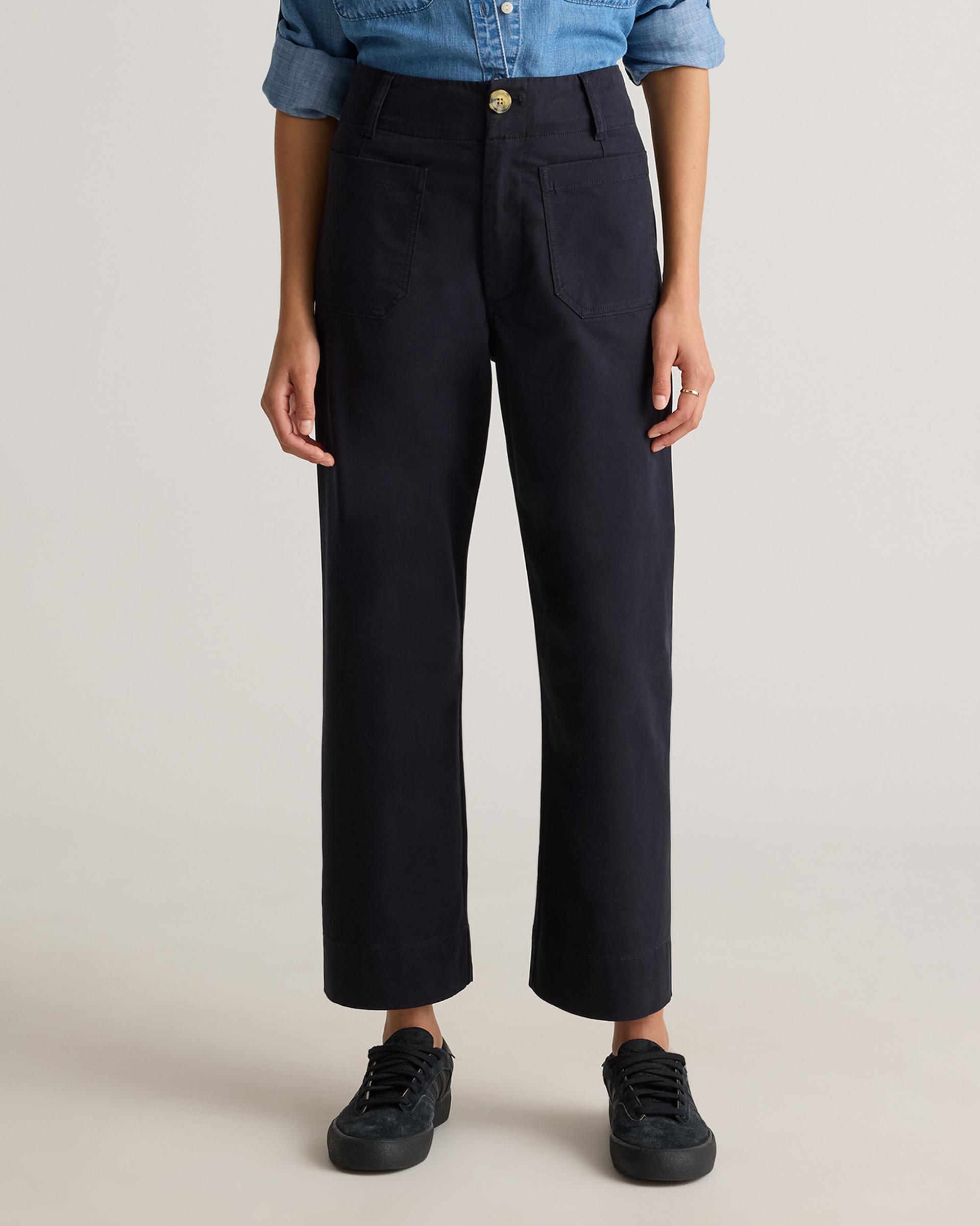 organic stretch cotton chino cropped wide leg pants