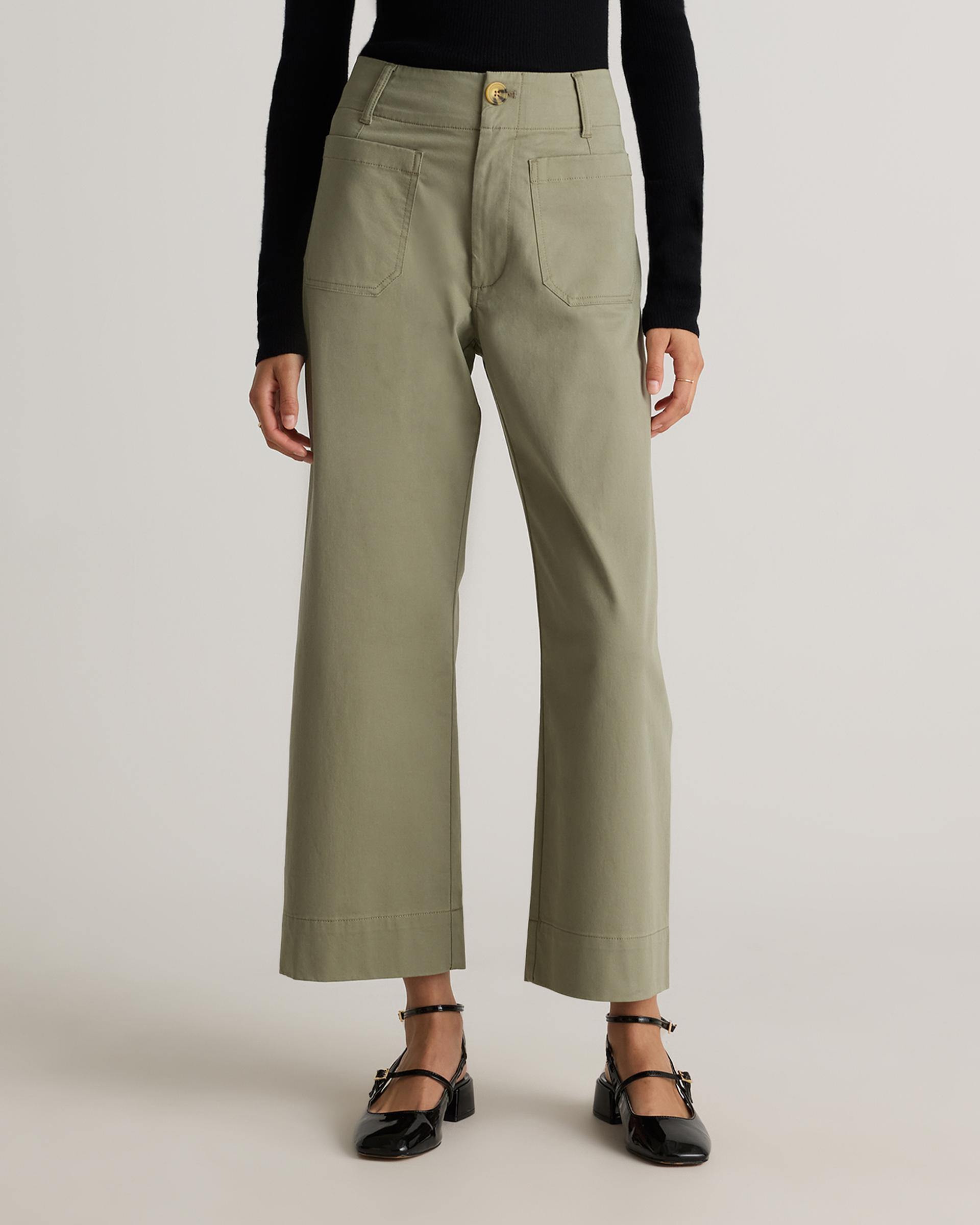 organic stretch cotton chino cropped wide leg pants