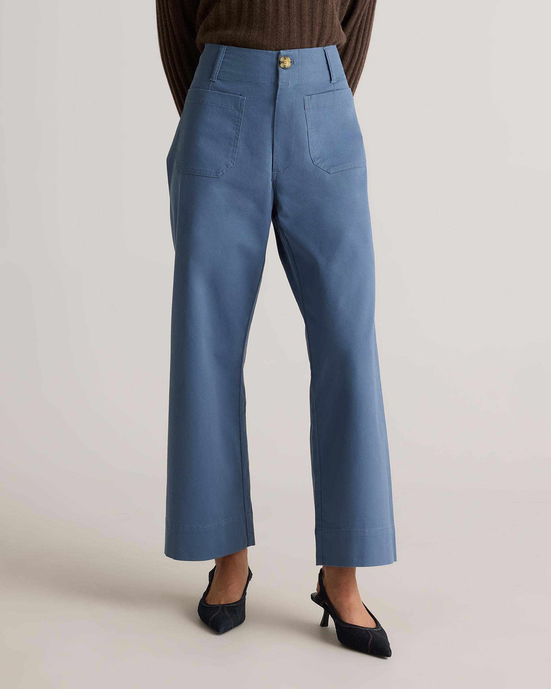 organic stretch cotton chino cropped wide leg pants