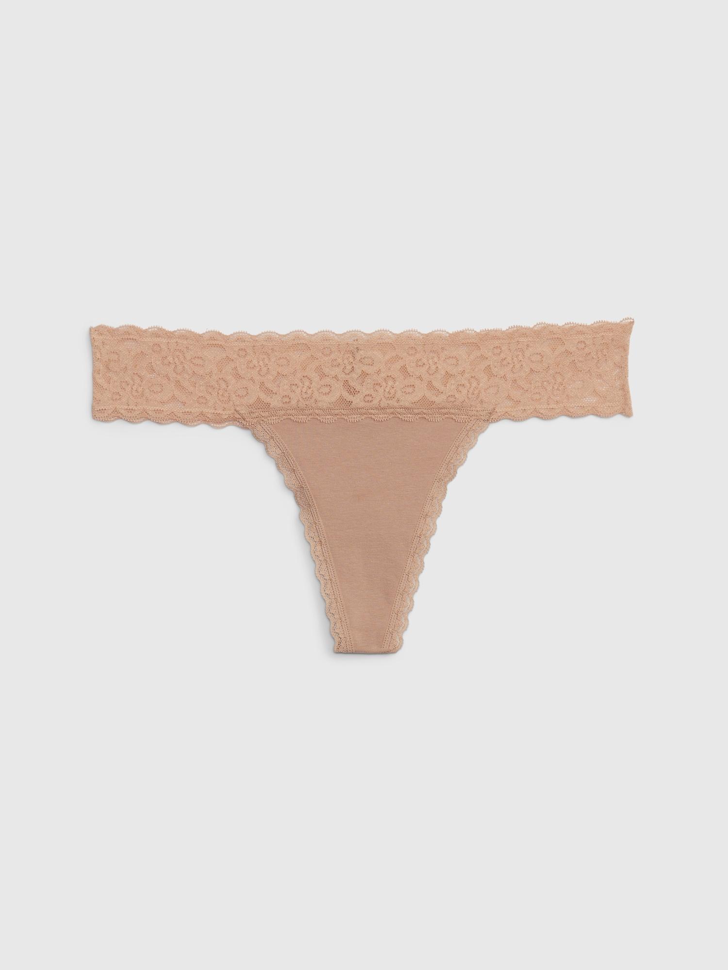 organic stretch cotton lace-trim thong