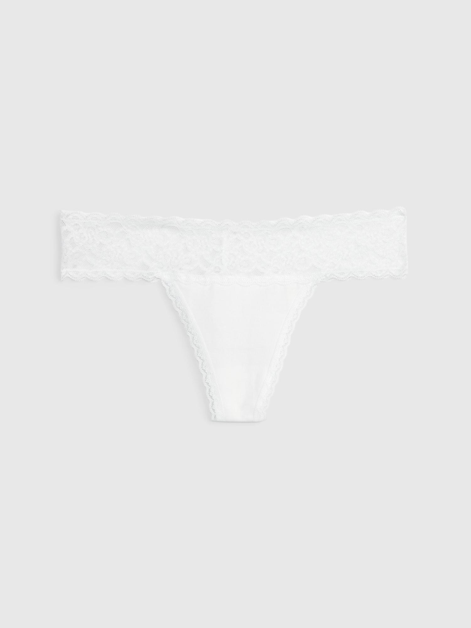 organic stretch cotton lace-trim thong