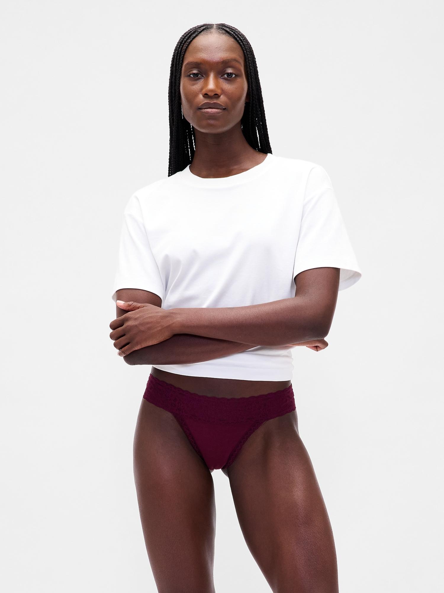 organic stretch cotton lace-trim thong