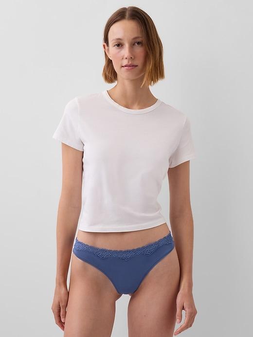 organic stretch cotton lace-trim thong