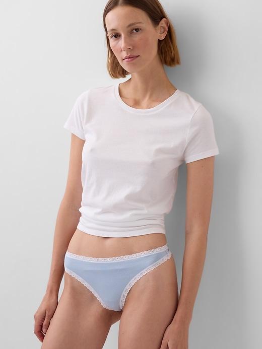 organic stretch cotton lace-trim thong