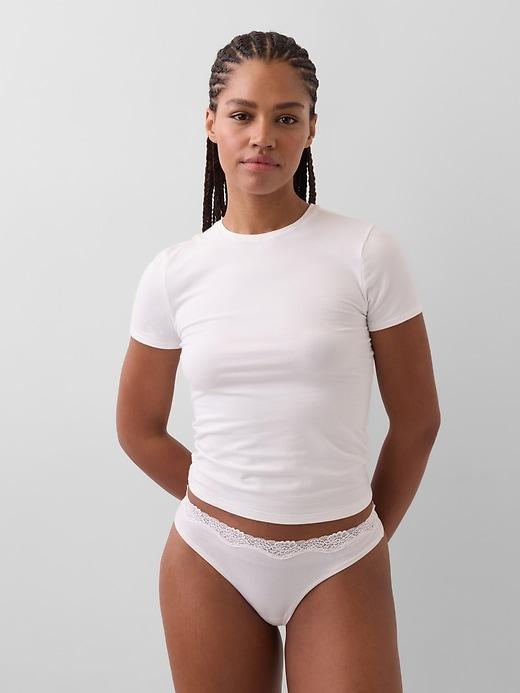 organic stretch cotton lace-trim thong