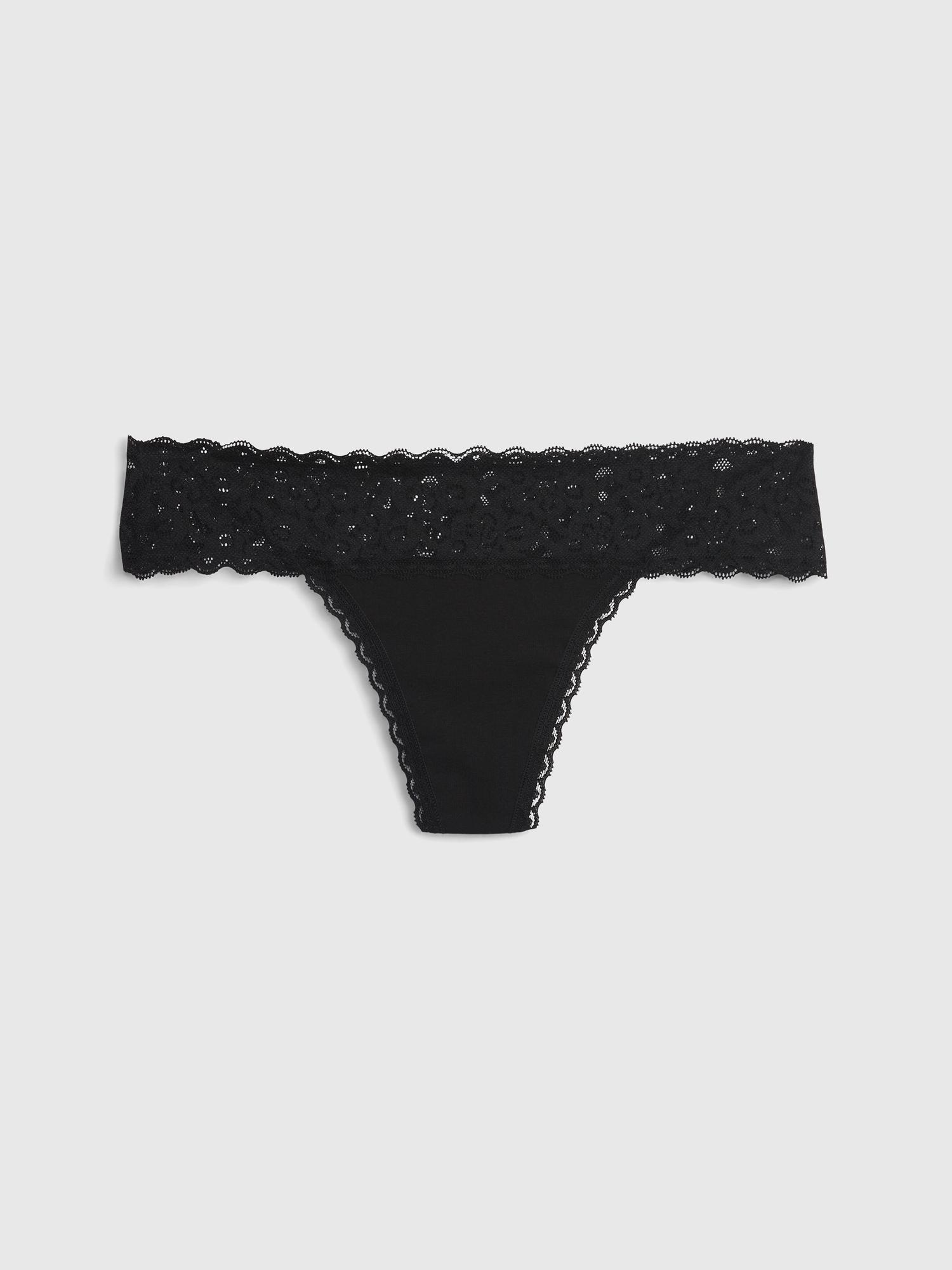 organic stretch cotton lace-trim thong