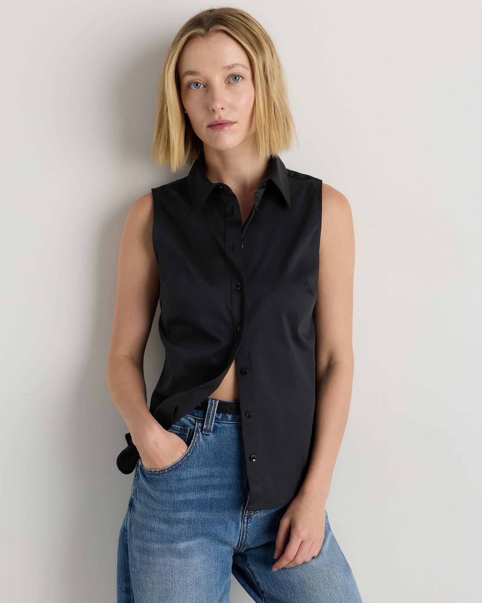 organic stretch cotton tailored sleeveless shirt
