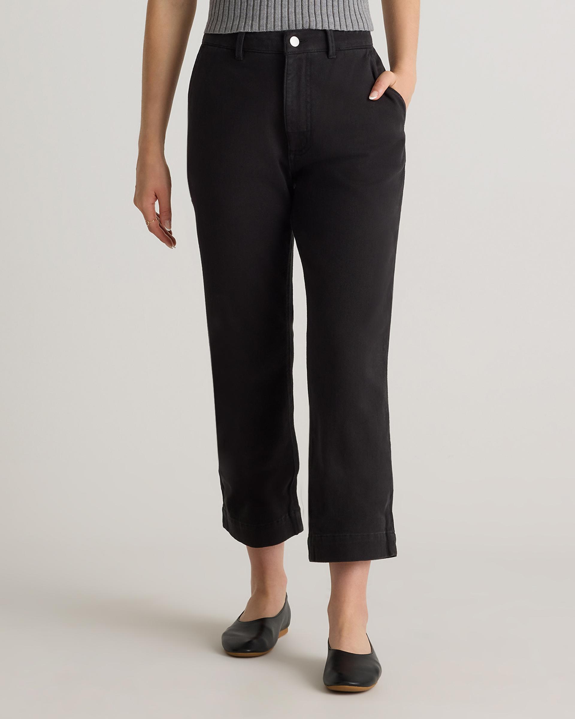 organic stretch cotton twill straight leg cropped pants
