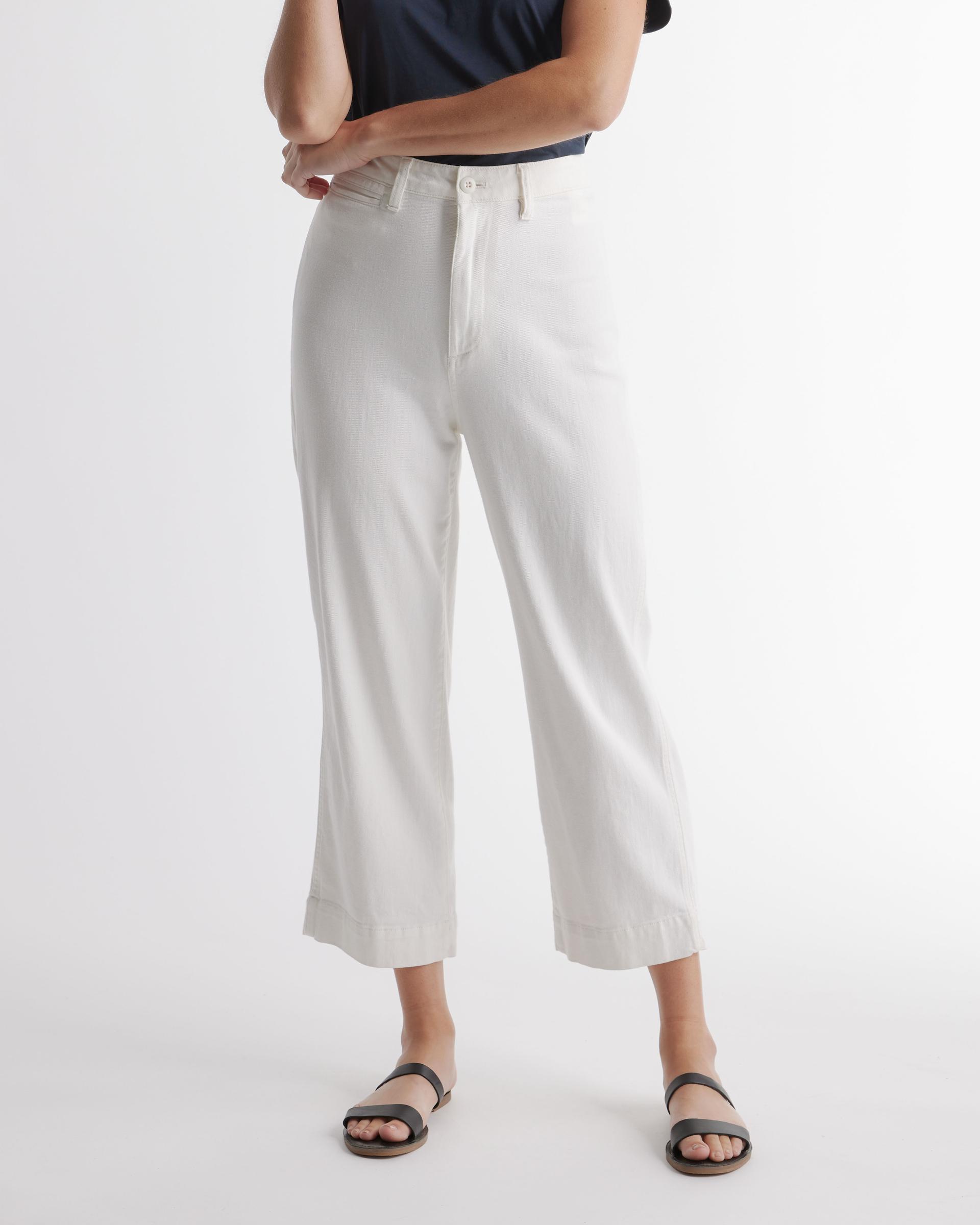 organic stretch cotton twill wide-leg crop pants