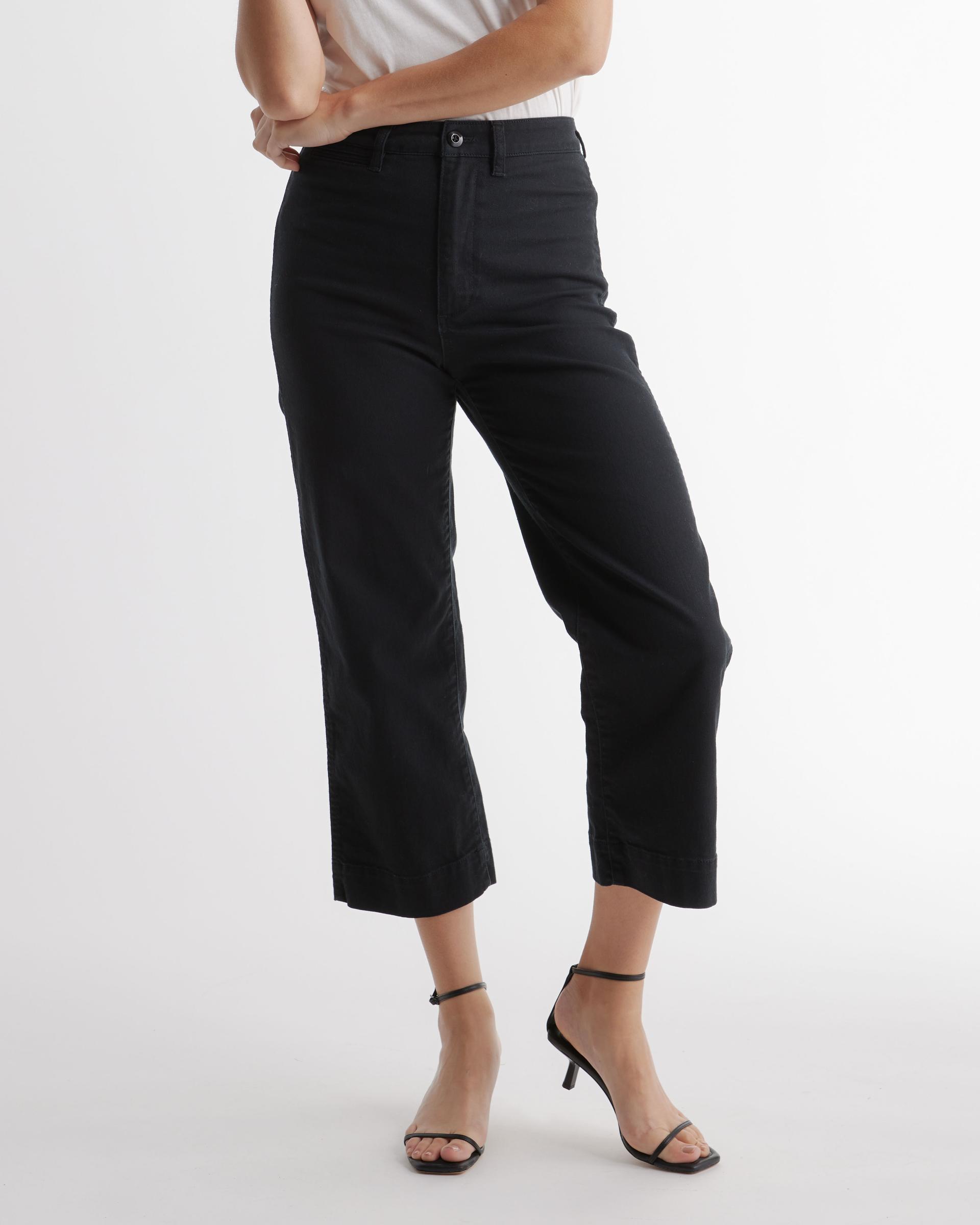 organic stretch cotton twill wide-leg crop pants