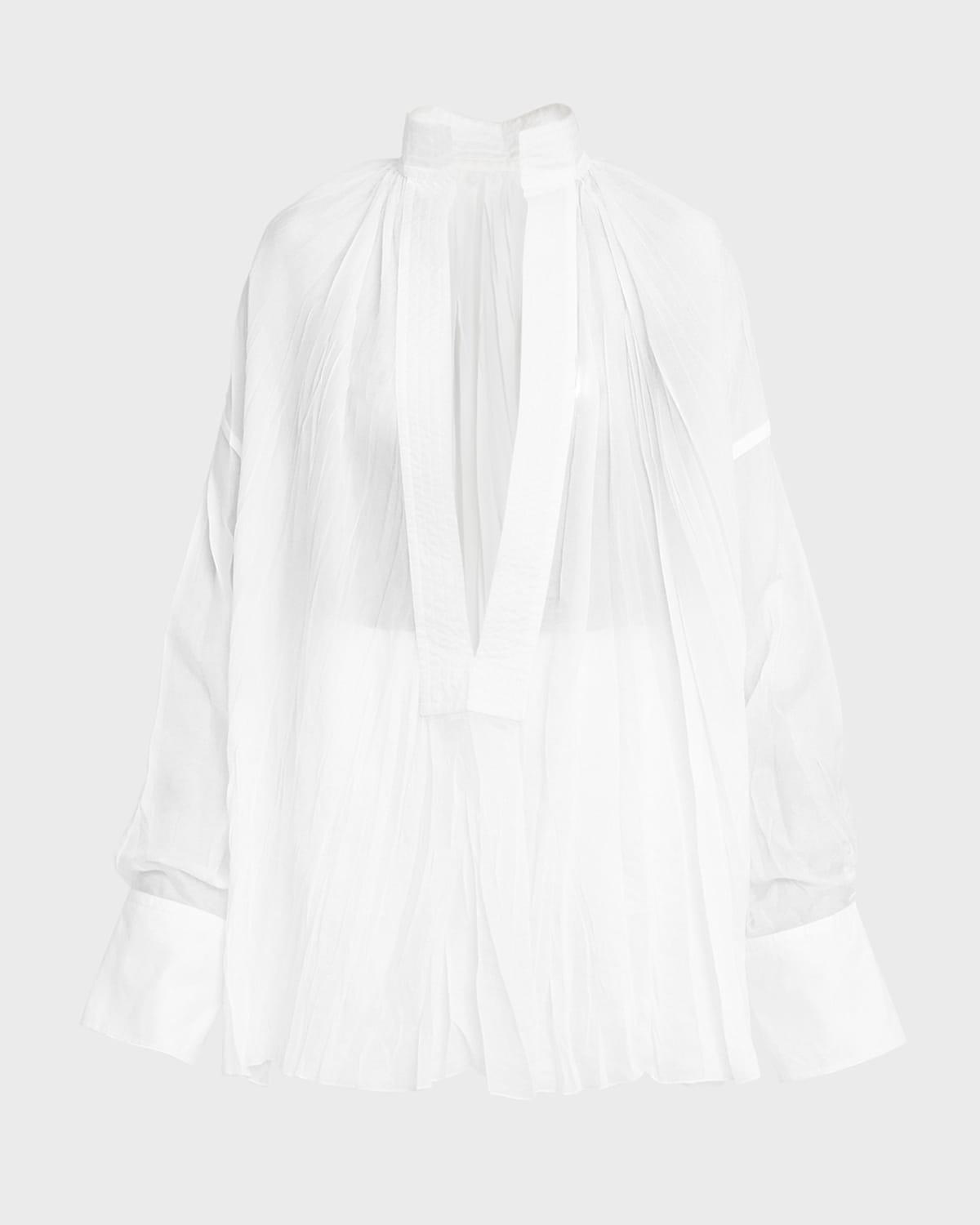 organza plunging v-neck blouse