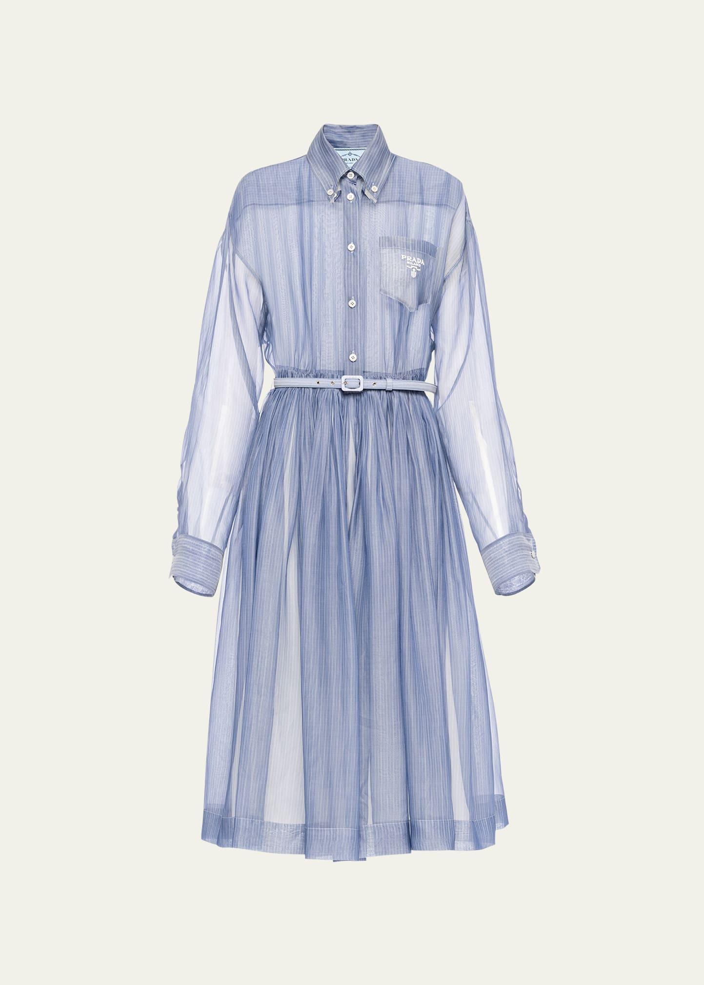 organza stripe belted midi dress