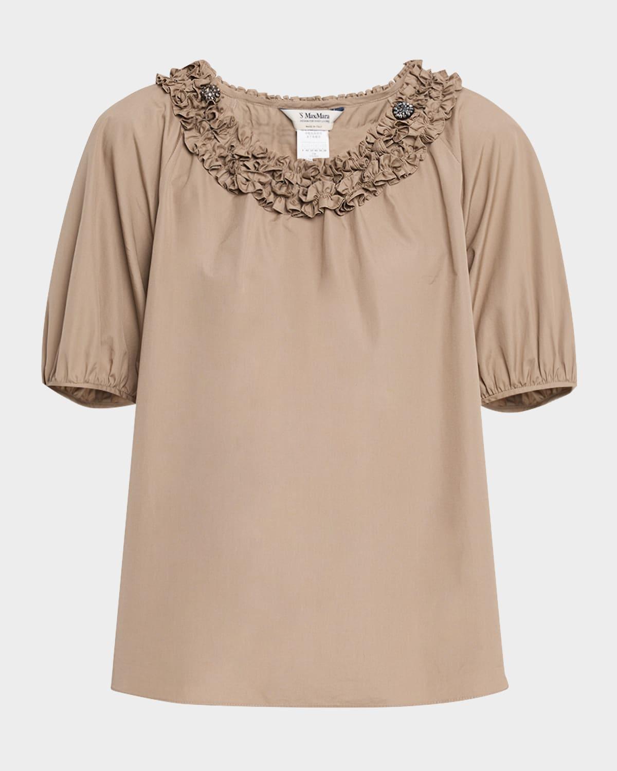 oriana crystal ruffle puff-sleeve mini dress