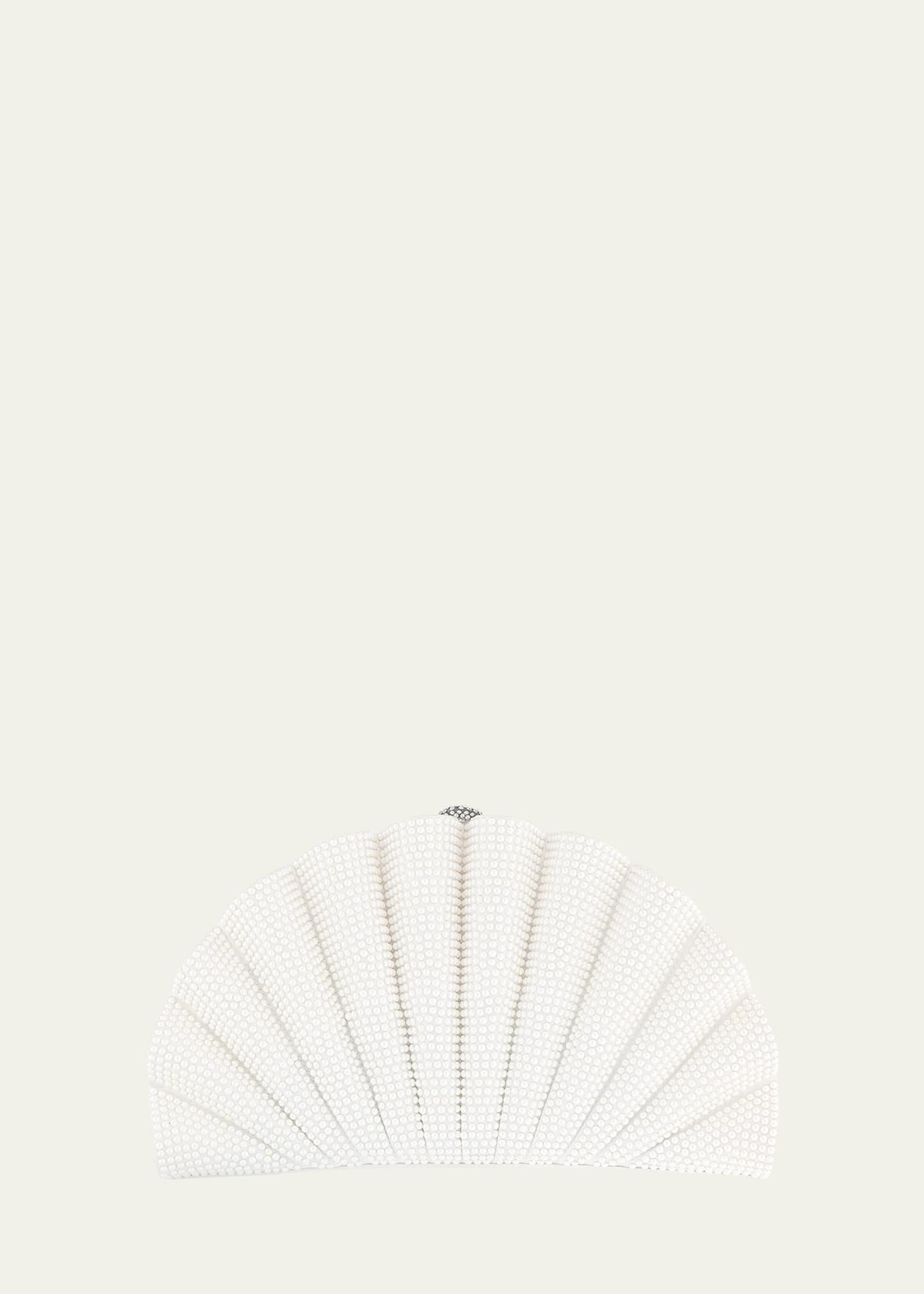 origami pearly embellished fan clutch bag