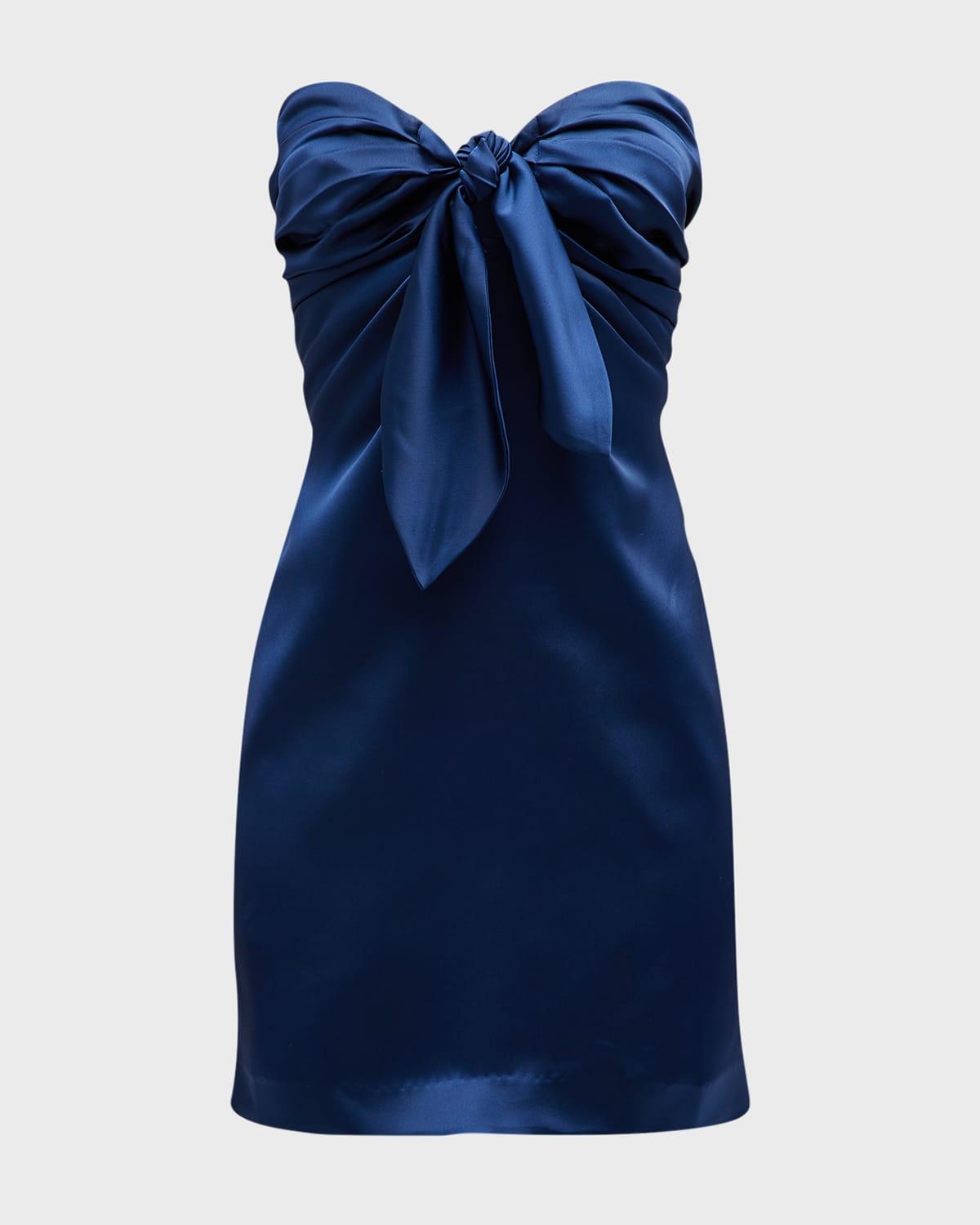 orion strapless tie-front satin mini dress