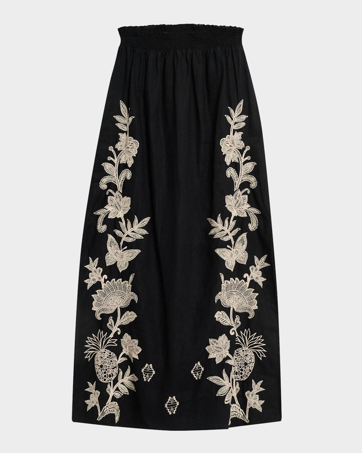 orla floral-embroidered linen maxi skirt