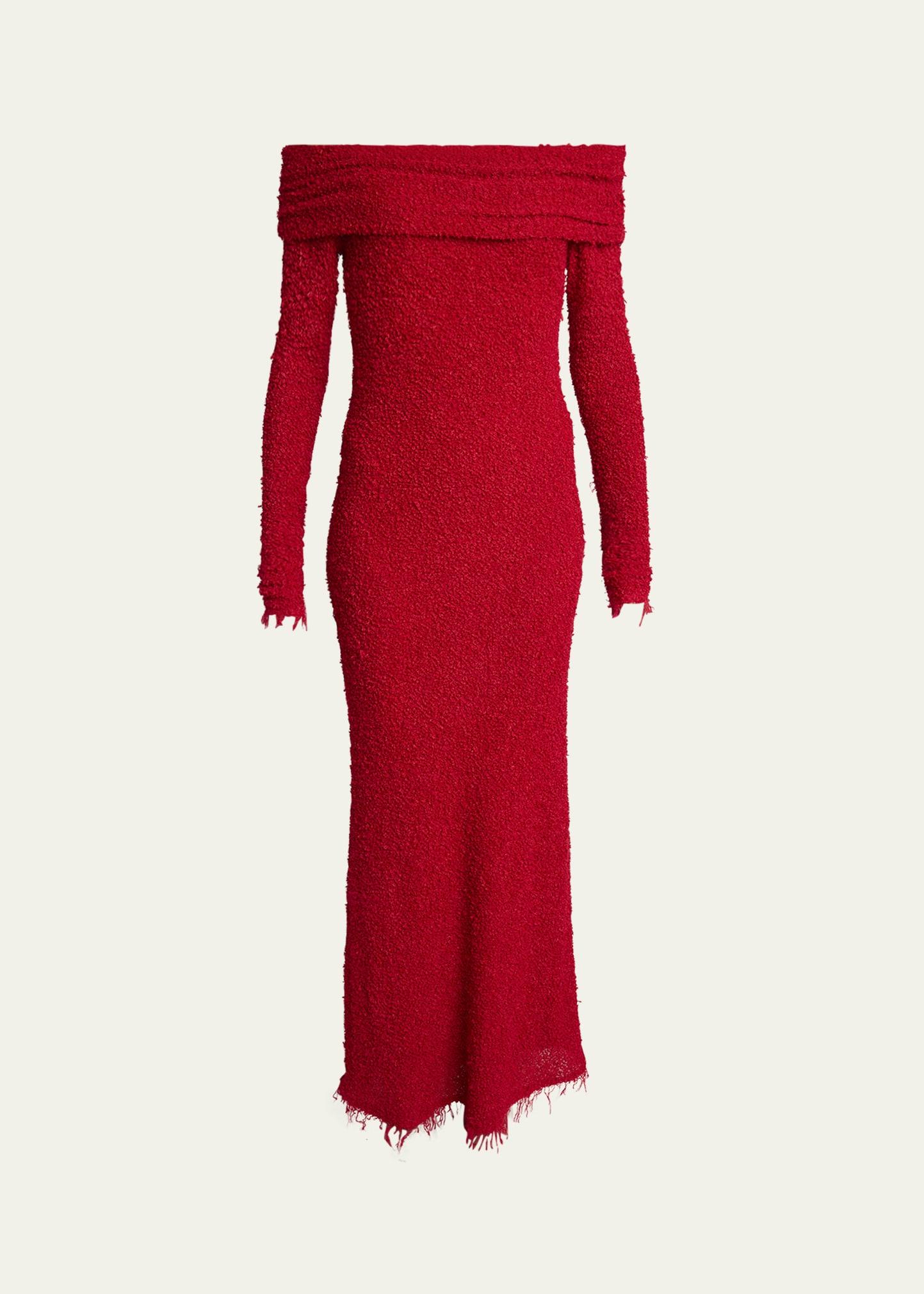 ormany boucle jersey off-shoulder dress