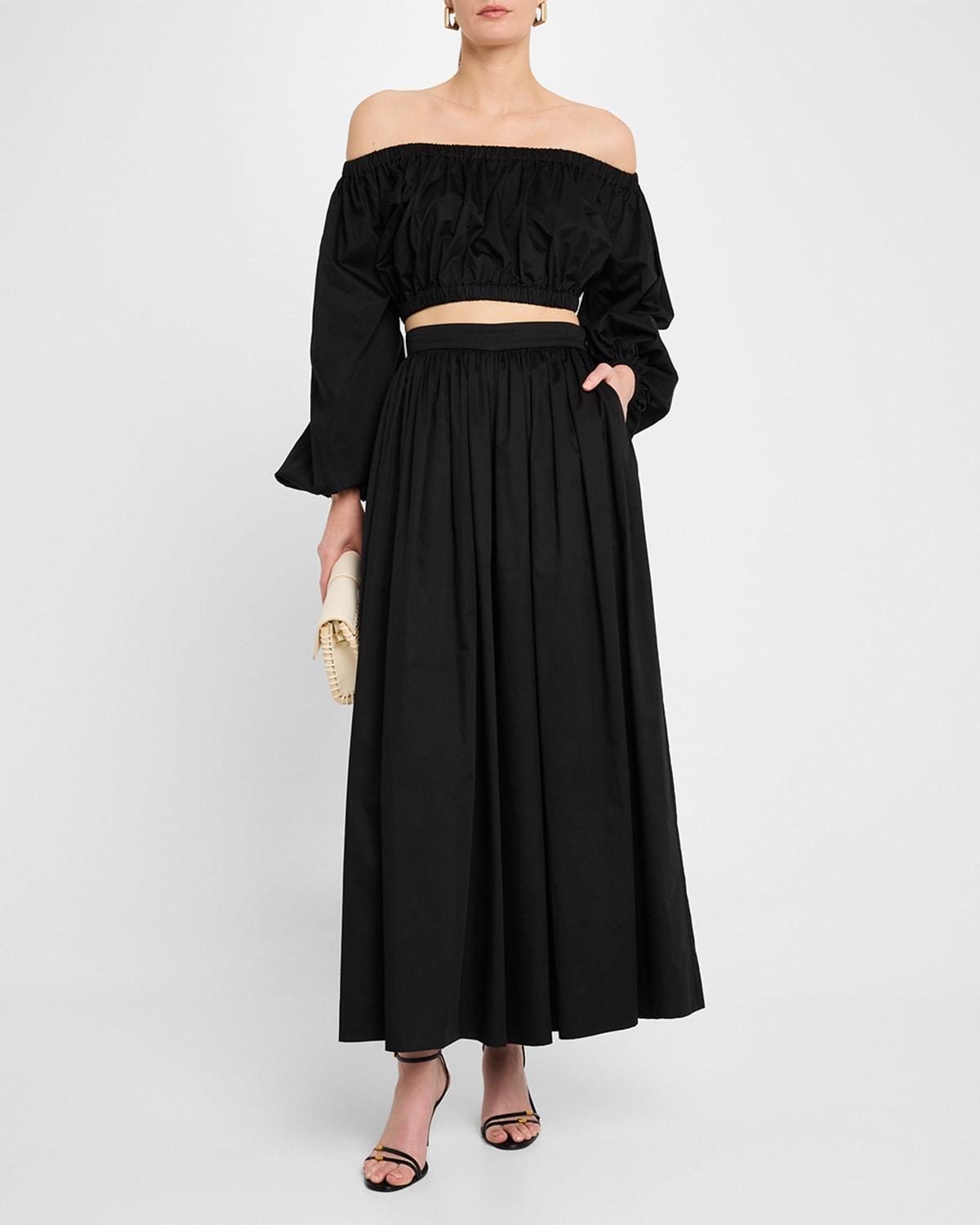 oro off-the-shoulder cotton poplin sateen crop top