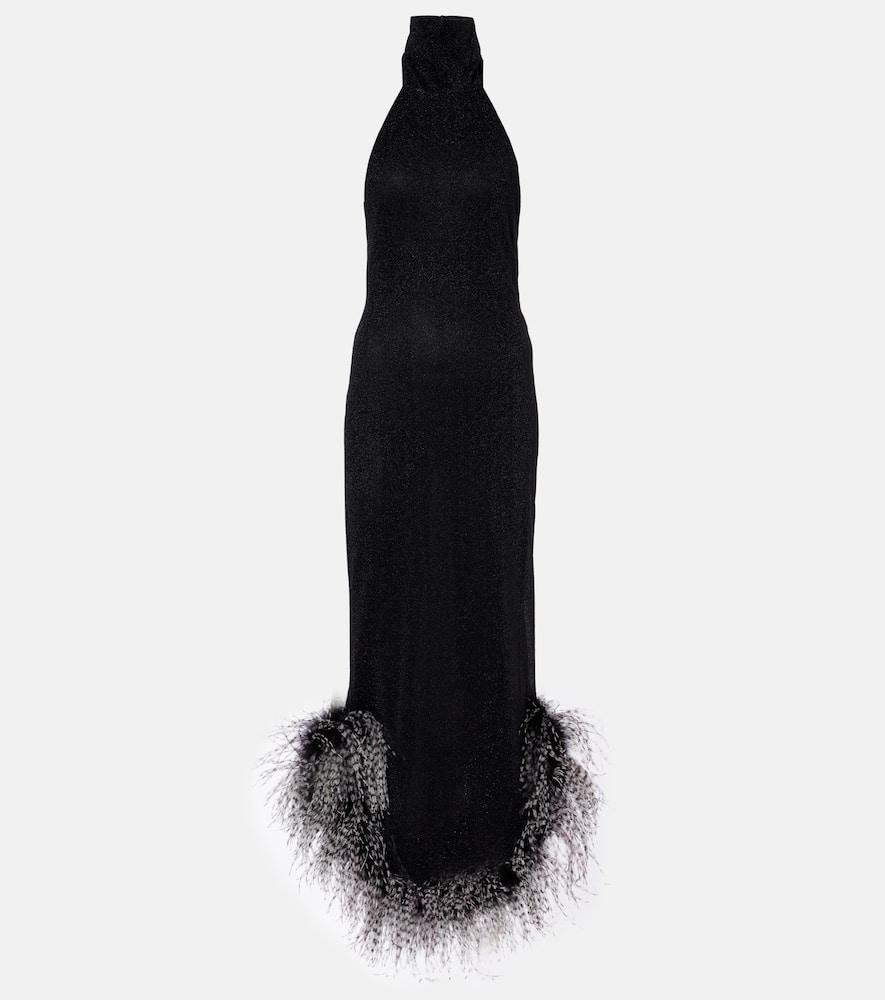 oséree lumière plumage halterneck maxi dress