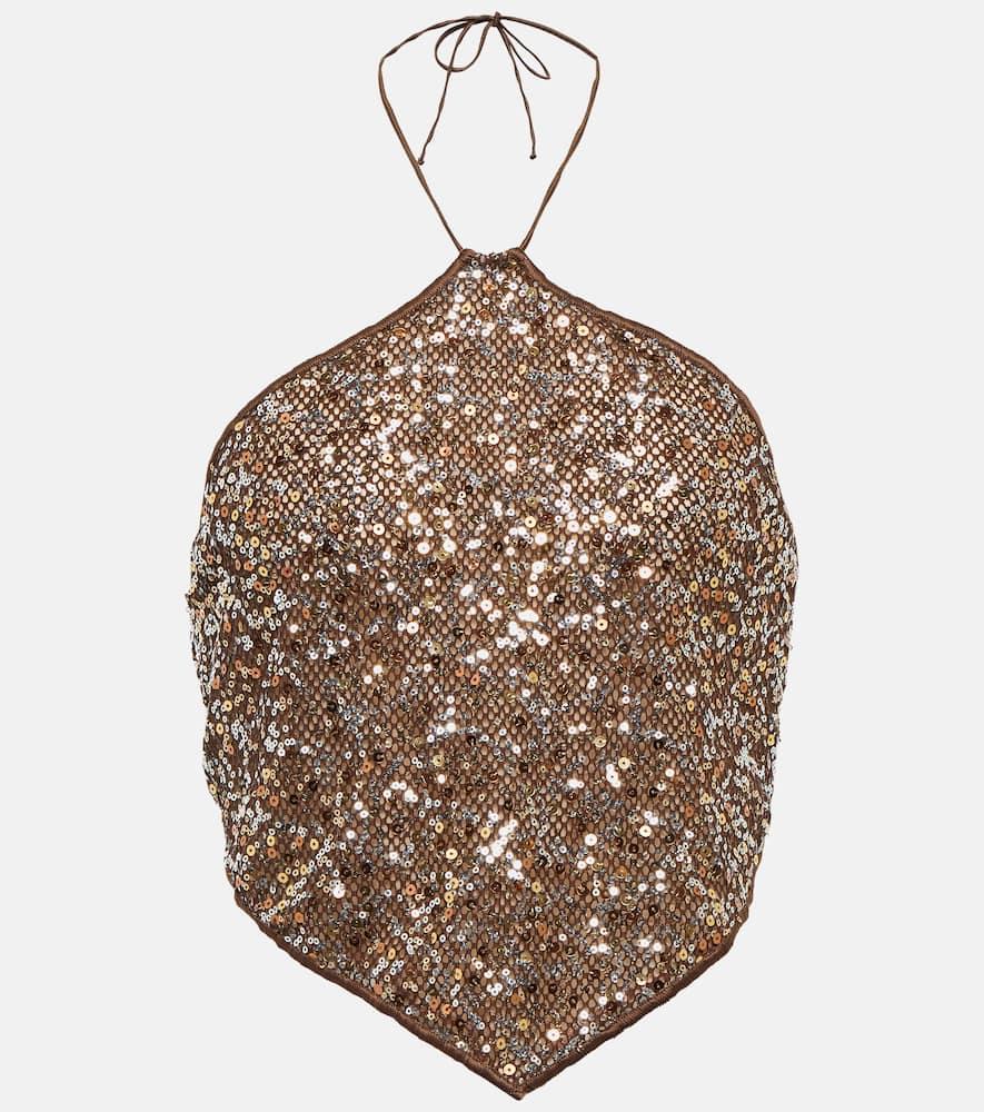 oséree netquins sequined halterneck top