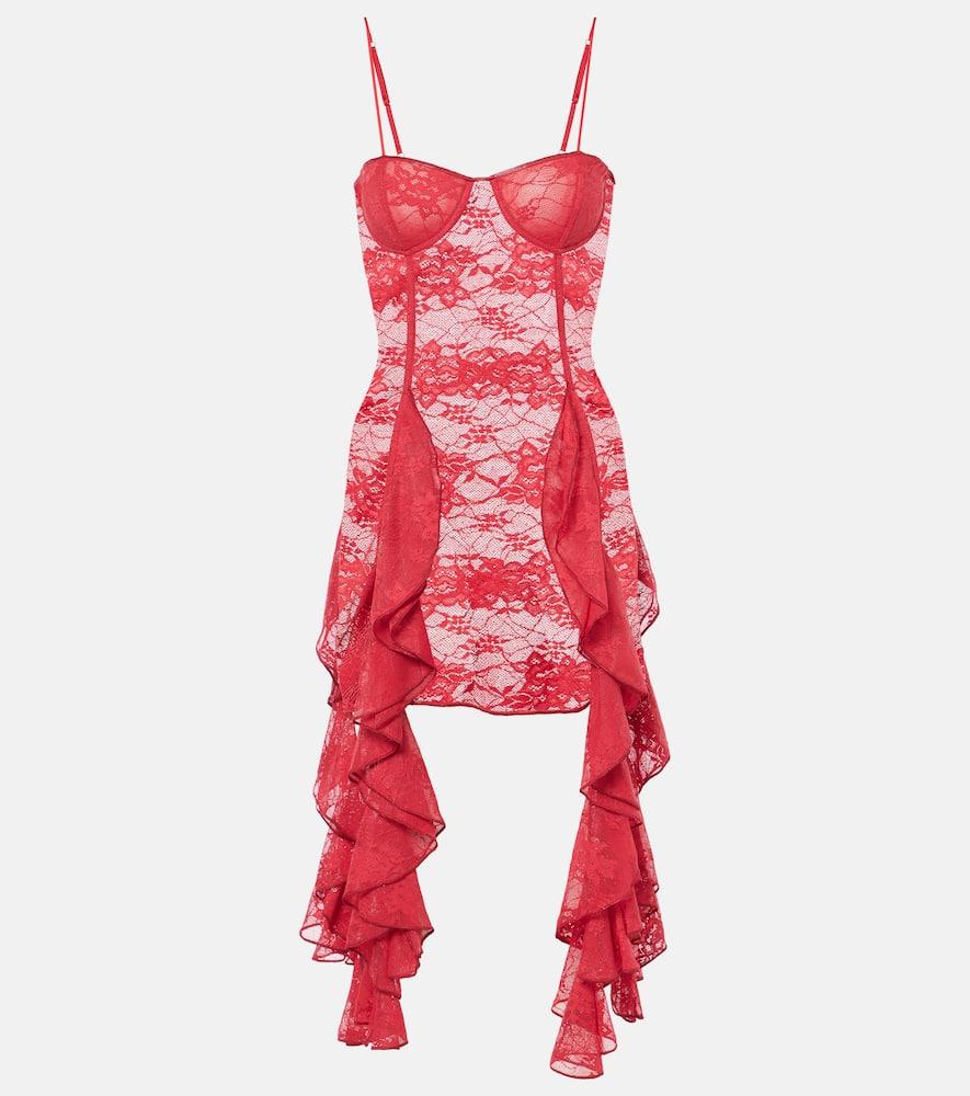 oséree ruffled lace bustier dress