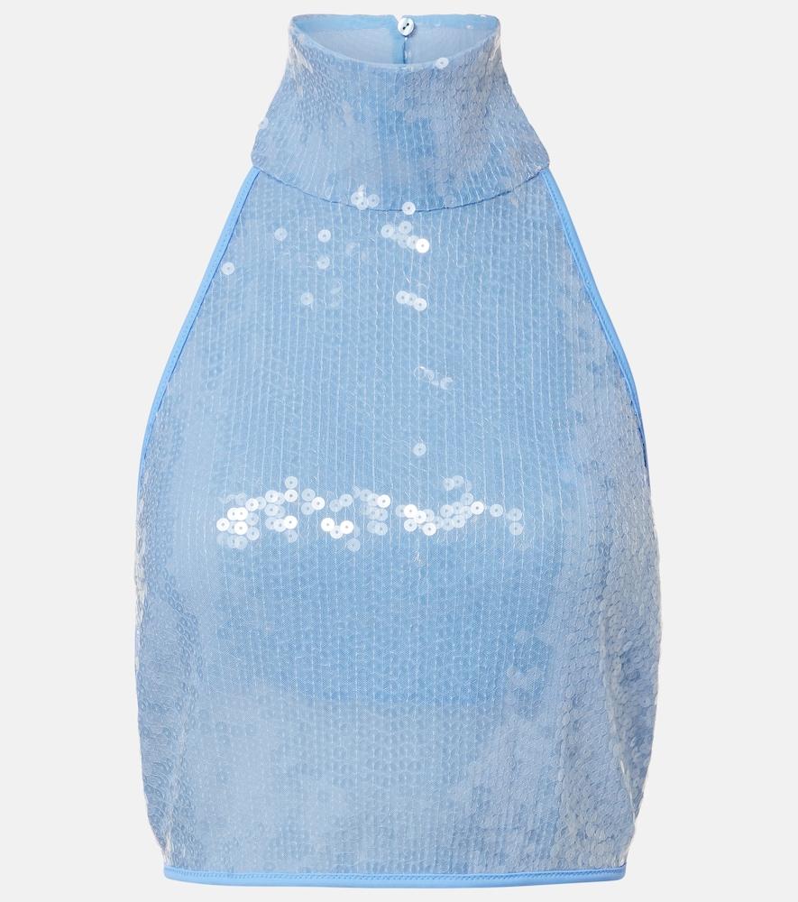oséree sequined halterneck crop top