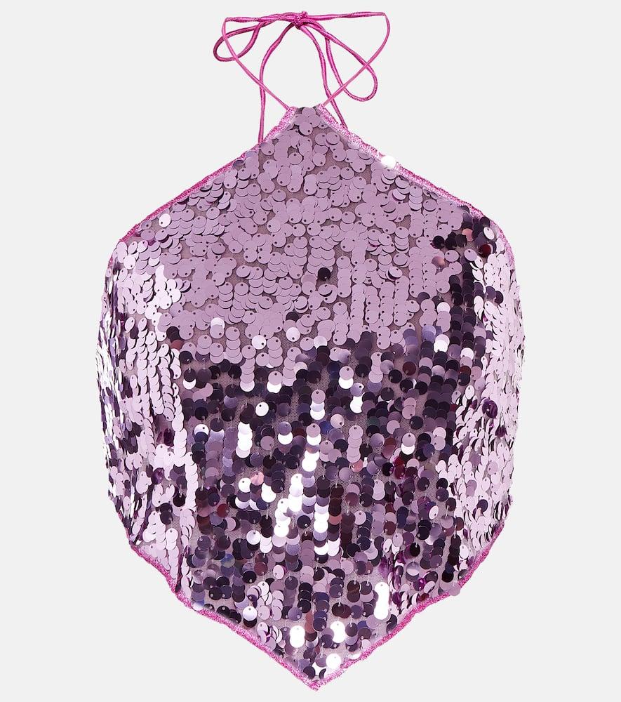 oséree sequined halterneck crop top