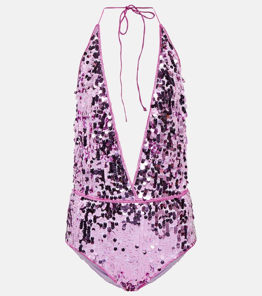 oséree sequined halterneck swimsuit