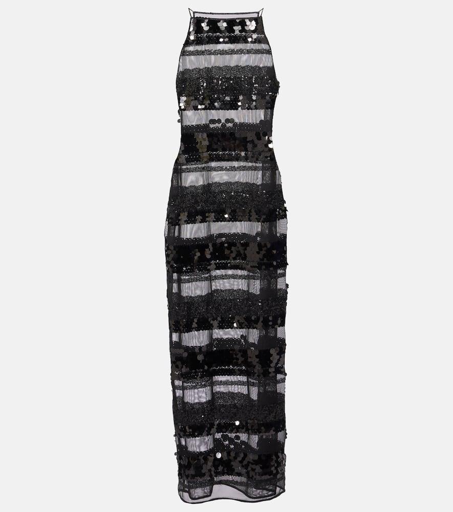oséree sequined striped maxi dress