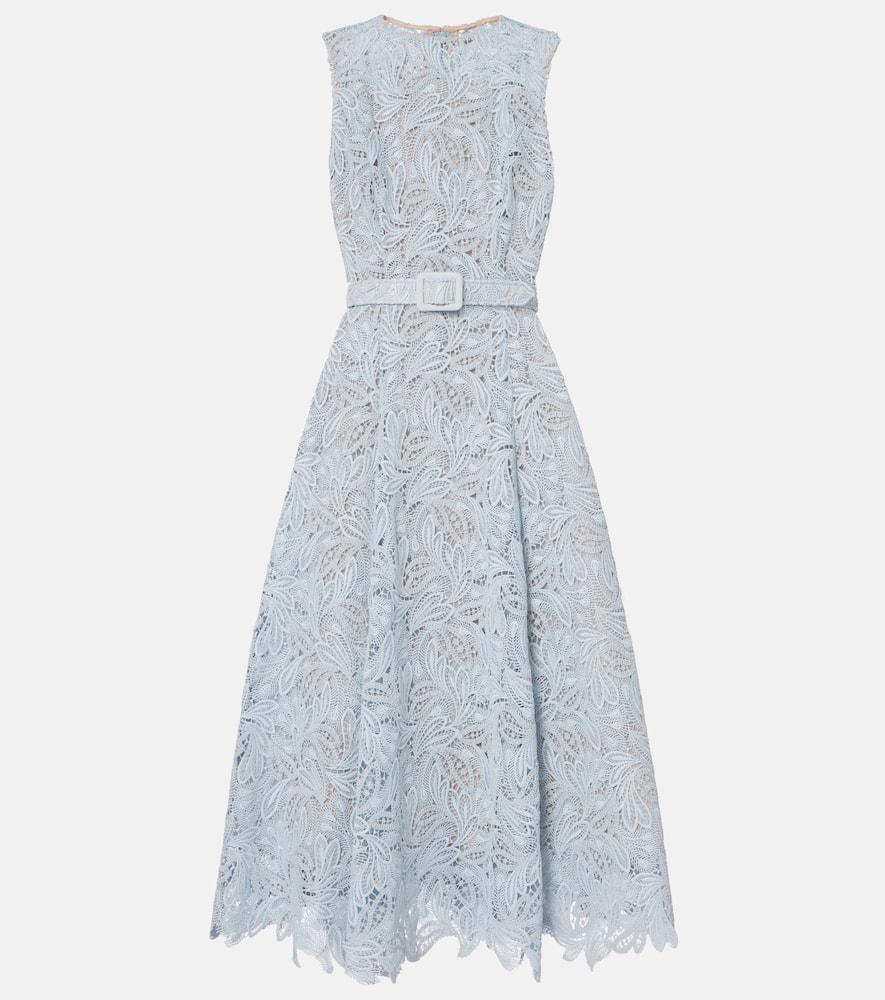 oscar de la renta belted floral lace midi dress