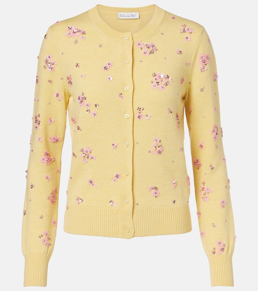 oscar de la renta crystal cluster virgin wool cardigan