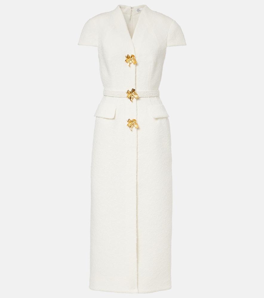 oscar de la renta embellished belted tweed midi dress