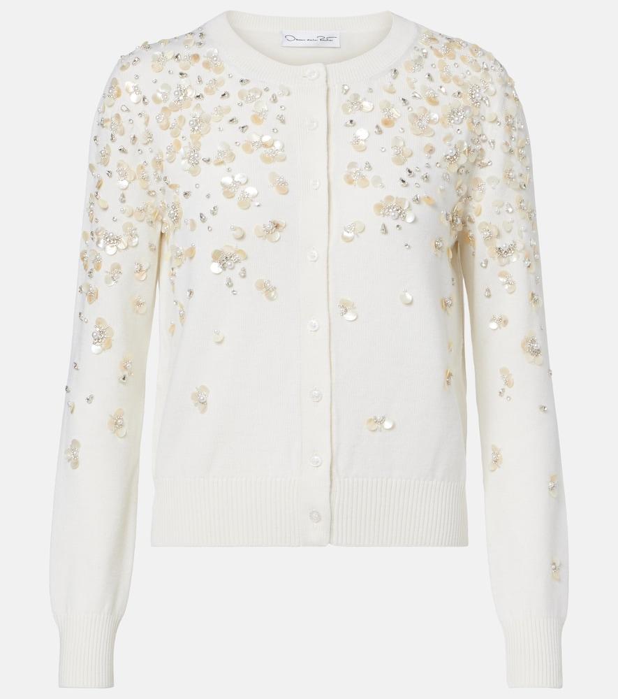 oscar de la renta embroidered virgin wool cardigan