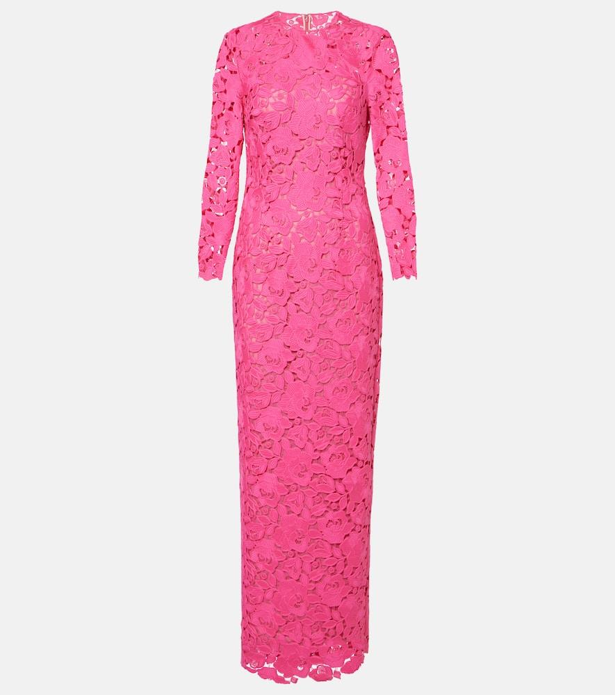 oscar de la renta floral asymmetric guipure gown